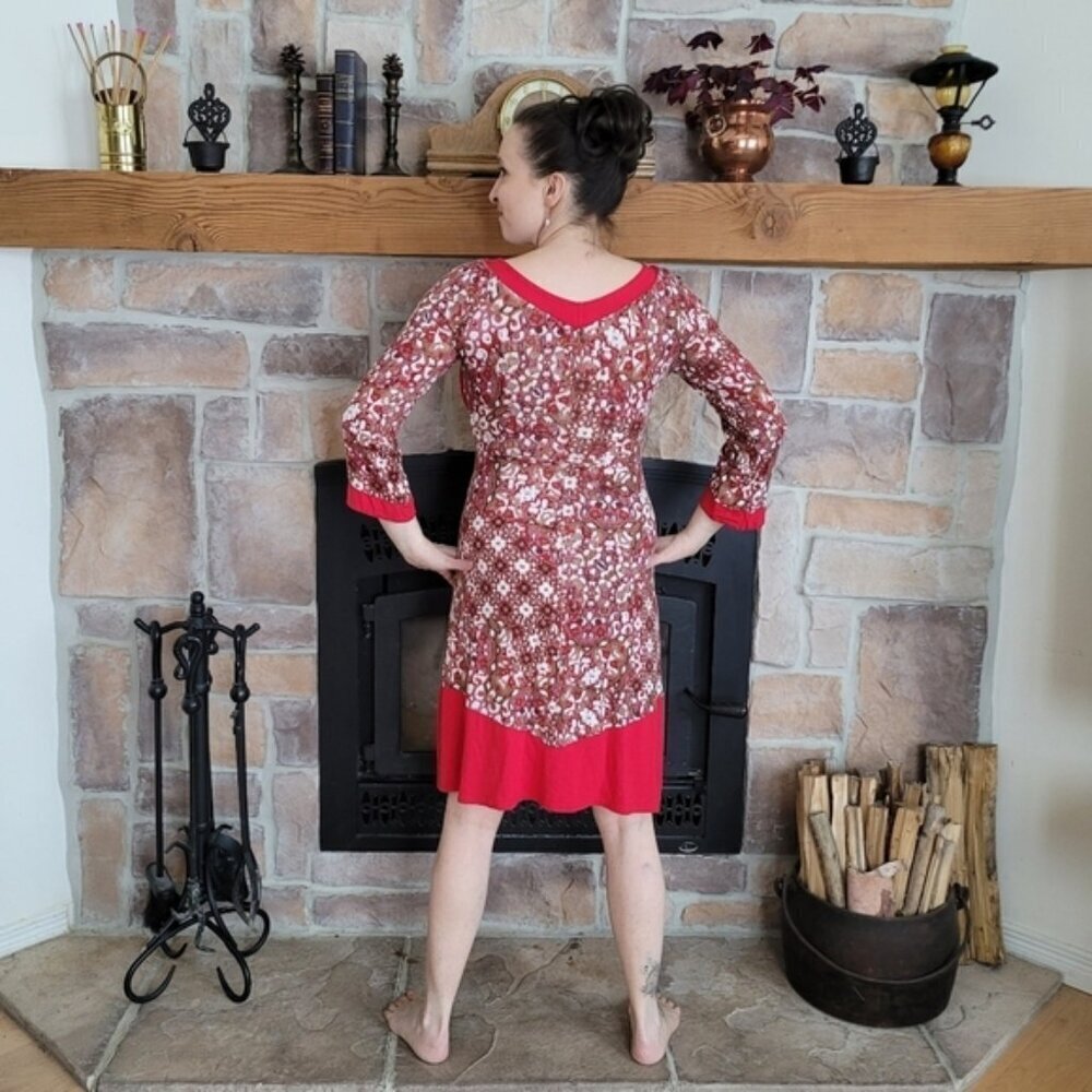 Fairy Fashion 🧵 MYCO ANNA Boho Red Midi Dress sz M - Picture 5 of 9